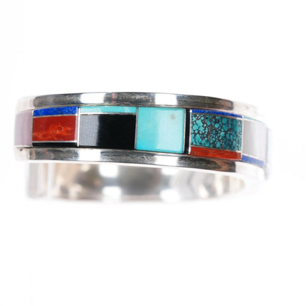 6.375 Wilber Yazzie Navajo sterling silver multi-stone inlay cuff bracelet - Estate Fresh Austin