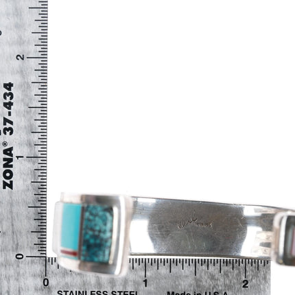 6.375 Wilber Yazzie Navajo sterling silver multi-stone inlay cuff bracelet - Estate Fresh Austin