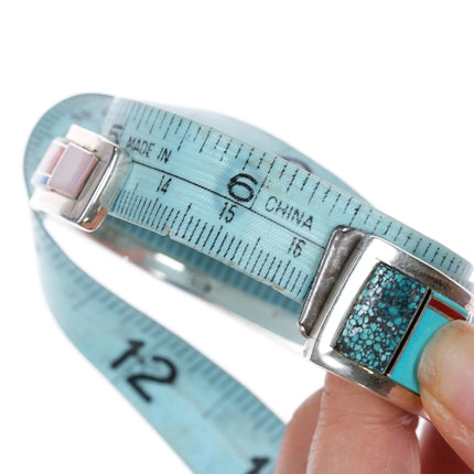 6.375 Wilber Yazzie Navajo sterling silver multi-stone inlay cuff bracelet - Estate Fresh Austin