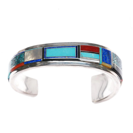 6.375 Wilber Yazzie Navajo sterling silver multi-stone inlay cuff bracelet - Estate Fresh Austin