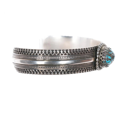 6.1" Southwestern sterling silver fancy cuff bracelet with nice turquoise - Estate Fresh Austin