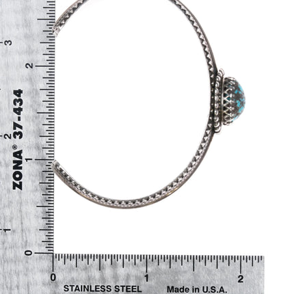 6.1" Southwestern sterling silver fancy cuff bracelet with nice turquoise - Estate Fresh Austin