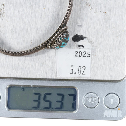 6.1" Southwestern sterling silver fancy cuff bracelet with nice turquoise - Estate Fresh Austin