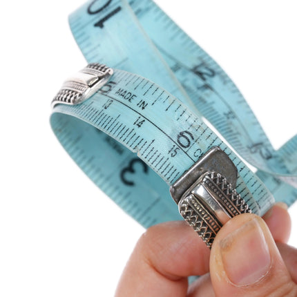 6.1" Southwestern sterling silver fancy cuff bracelet with nice turquoise - Estate Fresh Austin