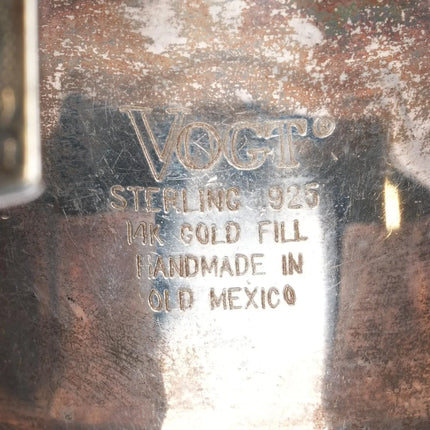 6.8" Vogt Hand Engraved sterling silver gold filled cross wide band cuff bracelet - Estate Fresh Austin