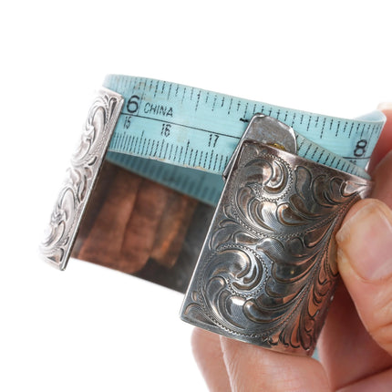 6.8" Vogt Hand Engraved sterling silver gold filled cross wide band cuff bracelet - Estate Fresh Austin