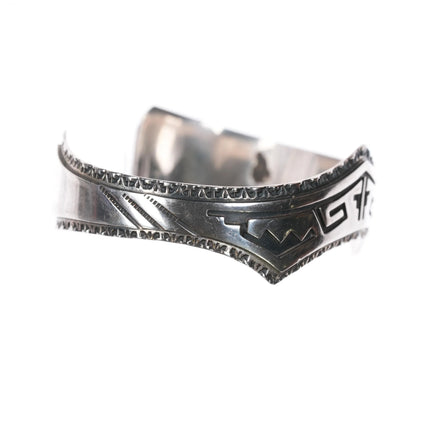 6.5" Everett & Mary Teller Navajo sterling silver cuff bracelet overlay style - Estate Fresh Austin