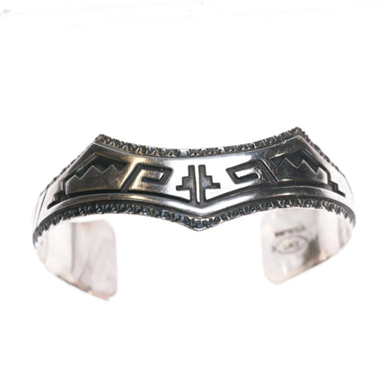 6.5" Everett & Mary Teller Navajo sterling silver cuff bracelet overlay style - Estate Fresh Austin