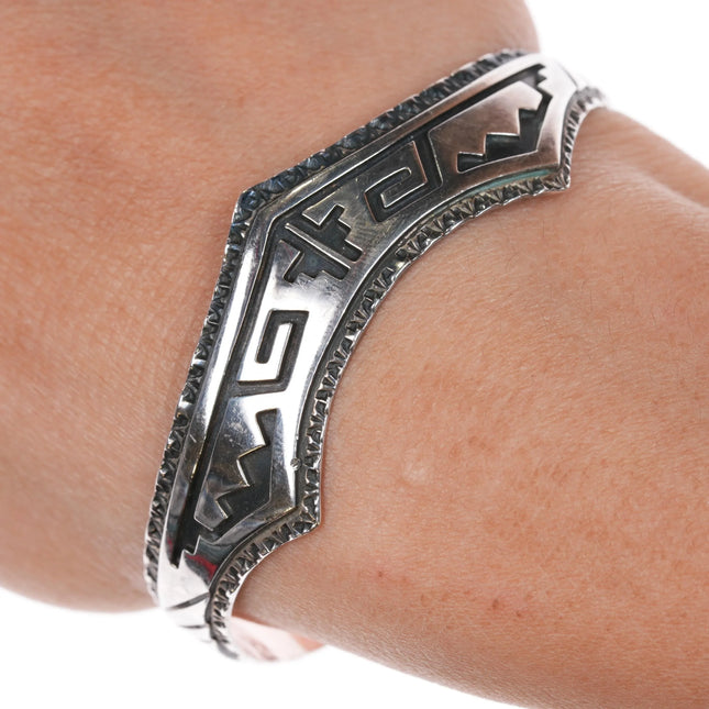 6.5" Everett & Mary Teller Navajo sterling silver cuff bracelet overlay style - Estate Fresh Austin