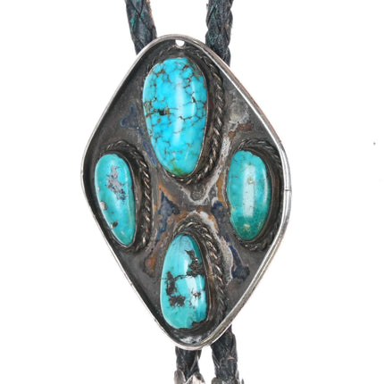 c-1960 c-31 Navajo sterling silver turquoise 4 stone bolo tie - Estate Fresh Austin