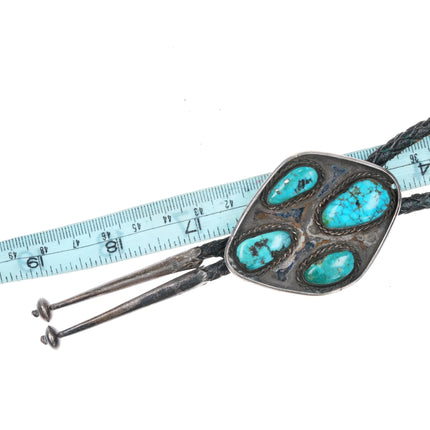 c-1960 c-31 Navajo sterling silver turquoise 4 stone bolo tie - Estate Fresh Austin