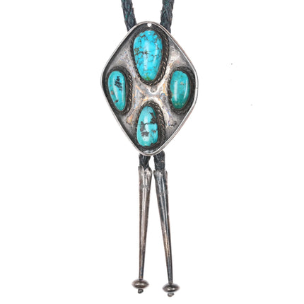 c-1960 c-31 Navajo sterling silver turquoise 4 stone bolo tie - Estate Fresh Austin
