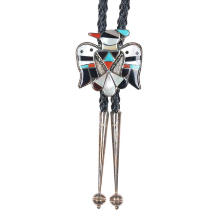 c1980 Vintage B&C Shack Zuni sterling silver thunderbird inlay bolo tie - Estate Fresh Austin
