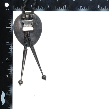 c1970 Thomas Nez Navajo sterling silver shadowbox bolo tie w/ Turquoise - Estate Fresh Austin