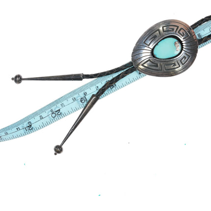 c1970 Thomas Nez Navajo sterling silver shadowbox bolo tie w/ Turquoise - Estate Fresh Austin