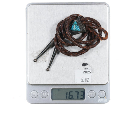c1940's Navajo sterling silver Lone Mountain turquoise bolo tie - Estate Fresh Austin