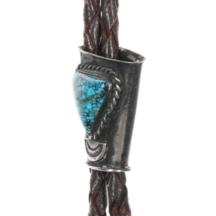 c1940's Navajo sterling silver Lone Mountain turquoise bolo tie - Estate Fresh Austin