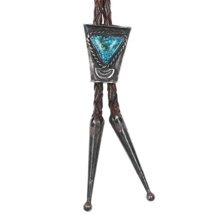 c1940's Navajo sterling silver Lone Mountain turquoise bolo tie - Estate Fresh Austin