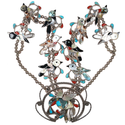 Porfilio Sheyka (1938-1982) Zuni Birds squash blossom necklace sterling silver - Estate Fresh Austin