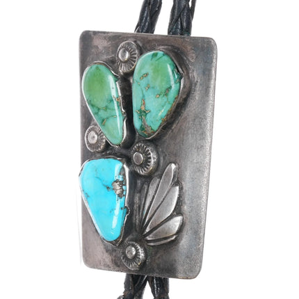 c1960 c-31 Zuni Dan Simplicio sterling silver 3 stone turquoise bolo tie - Estate Fresh Austin