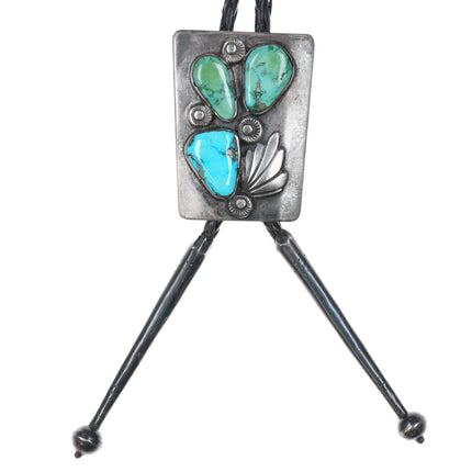 c1960 c-31 Zuni Dan Simplicio sterling silver 3 stone turquoise bolo tie - Estate Fresh Austin