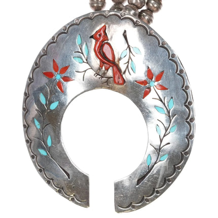 Harry Spencer Navajo sterling silver cardinal squash blossom necklace Redbirds - Estate Fresh Austin