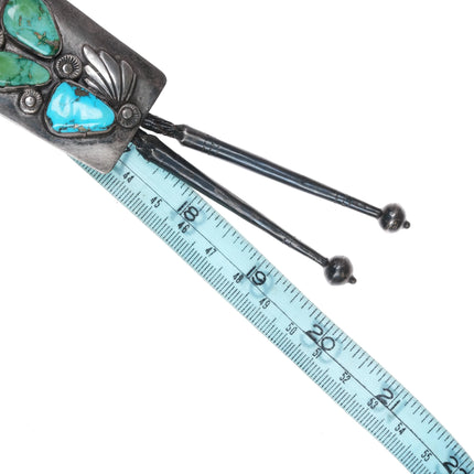 c1960 c-31 Zuni Dan Simplicio sterling silver 3 stone turquoise bolo tie - Estate Fresh Austin