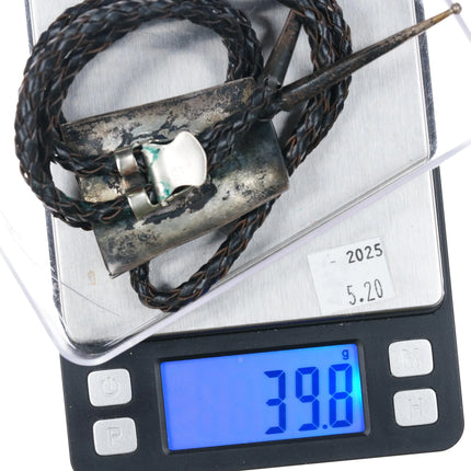 c1960 c-31 Zuni sterling silver abstract channel inlay multistone/shell bolo tie - Estate Fresh Austin