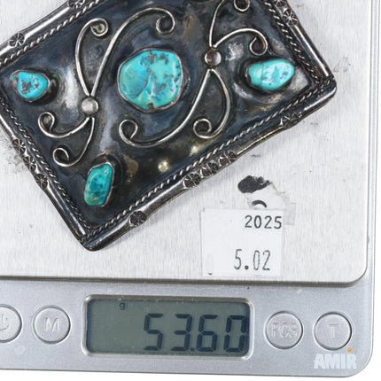 1970's Navajo sterling silver 5 stone turquise belt buckle Vintage - Estate Fresh Austin
