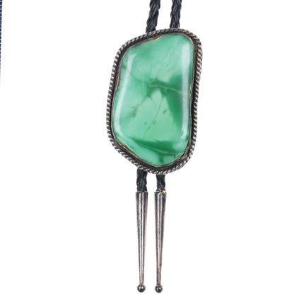 c1970 Navajo Large Broken Arrow Variscite bolo tie sterling silver Marg V - Estate Fresh Austin