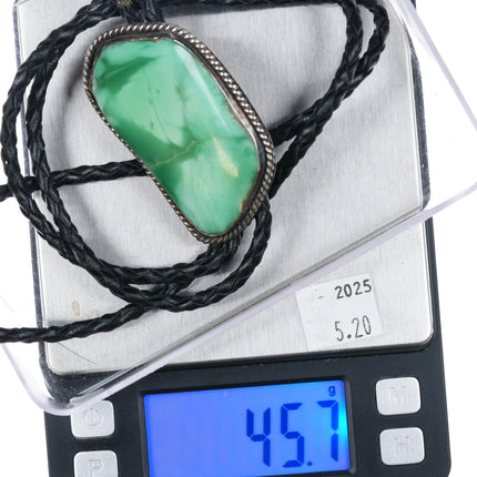 c1970 Navajo Large Broken Arrow Variscite bolo tie sterling silver Marg V - Estate Fresh Austin