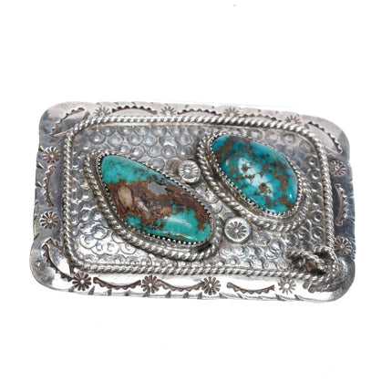 Vintage Navajo sterling silver 2 stone turquoise belt buckle - Estate Fresh Austin