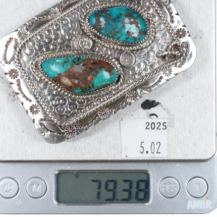 Vintage Navajo sterling silver 2 stone turquoise belt buckle - Estate Fresh Austin