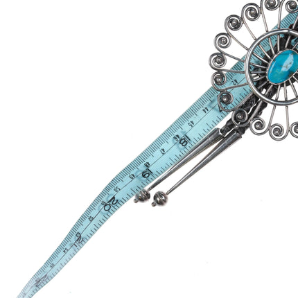 Large Vintage Puebloan sterling silver wire bolo tie with turquoise cabochon - Estate Fresh Austin