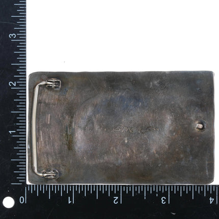 Large 1970's TK Emerson Navajo sterling silver, turquoise, red coral belt buckle - Estate Fresh Austin