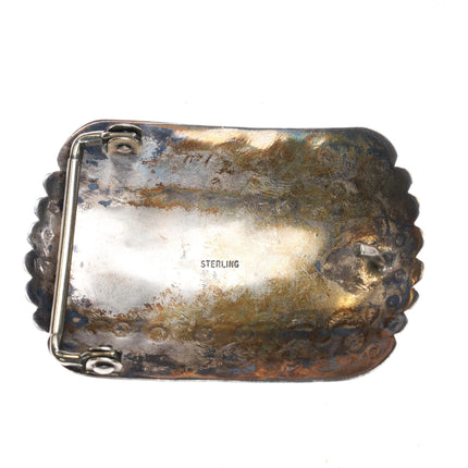 Vintage 70's-80's Navajo sterling silver stamped belt buckle with 5 turquoise - Estate Fresh Austin
