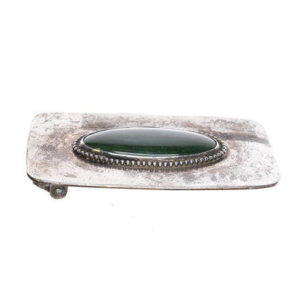 1970's Vintage Sterling silver Spinach Green Nephrite Jade belt buckle - Estate Fresh Austin