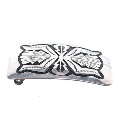 Jacob Kahe Navajo sterling silver belt buckle in overlay style Ketoh pattern - Estate Fresh Austin