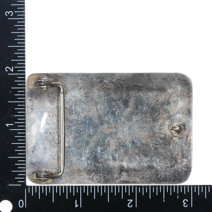 Jacob Kahe Navajo sterling silver belt buckle in overlay style Ketoh pattern - Estate Fresh Austin