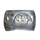 Mark Tawahongva Hopi Overlay Belt buckle w/ pueblos Kokopelli sterling silver - Estate Fresh Austin