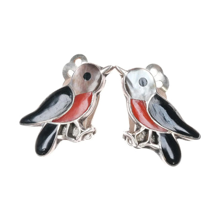 Vintage Zuni Sterling silver channel inlay bird clip-on earrings - Estate Fresh Austin