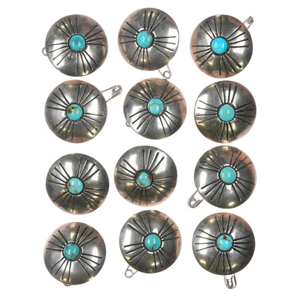 12 Vintage Navajo Southwestern sterling silver button cover set w/turquoise - Estate Fresh Austin
