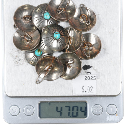 12 Vintage Navajo Southwestern sterling silver button cover set w/turquoise - Estate Fresh Austin