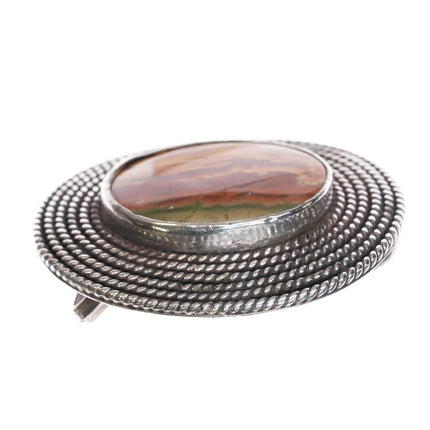 Vintage Maniquis Sterling silver Picture Jasper belt buckle with rope edge - Estate Fresh Austin