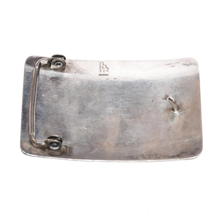 Pat Tewawina Hopi Sterling silver belt buckle Long Haired Kachina overlay - Estate Fresh Austin