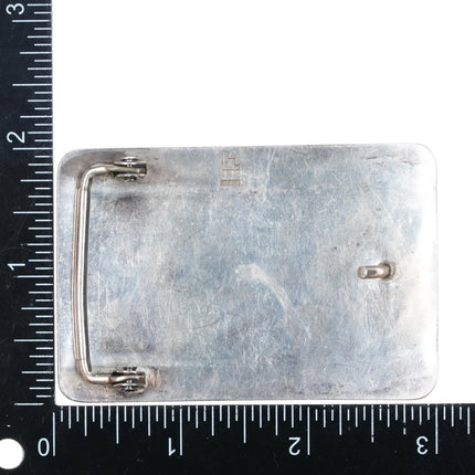 Pat Tewawina Hopi Sterling silver belt buckle Long Haired Kachina overlay - Estate Fresh Austin