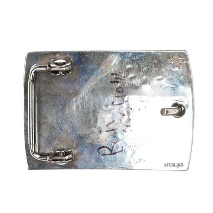 Benjamin Mansfield Hopi Overlay belt buckle geometric rug design sterling silver - Estate Fresh Austin