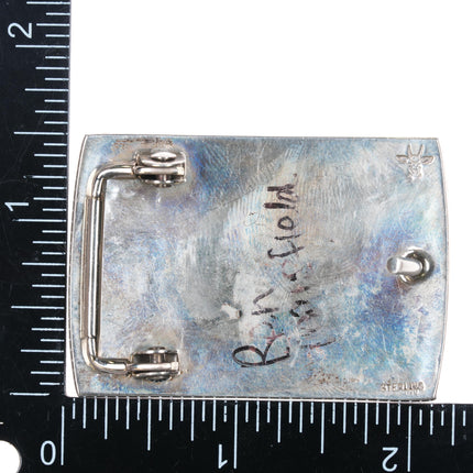 Benjamin Mansfield Hopi Overlay belt buckle geometric rug design sterling silver - Estate Fresh Austin