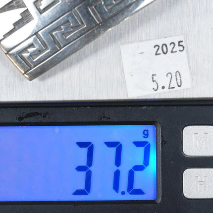 Benjamin Mansfield Hopi Overlay belt buckle geometric rug design sterling silver - Estate Fresh Austin