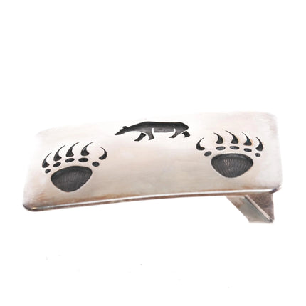 Robert Lomadapki Hopi Overlay belt buckle Bear paw design sterling silver - Estate Fresh Austin